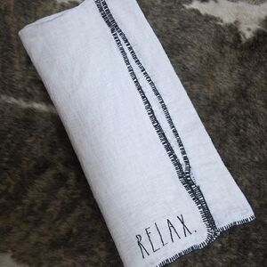 Rae Dunn White Throw Blanket with Black Stitching